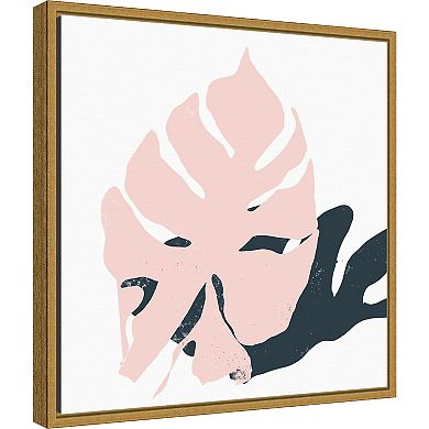 Amanti Art Pink Protector (Monstera leaf) Framed Canvas Print