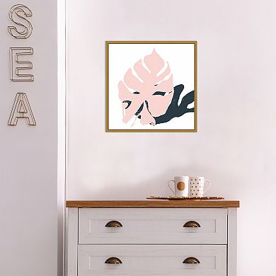 Amanti Art Pink Protector (Monstera leaf) Framed Canvas Print