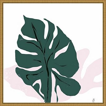 Amanti Art Pink Shadow Monstera Leaf Framed Canvas Print