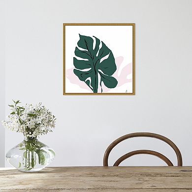 Amanti Art Pink Shadow (Monstera leaf) Framed Canvas Print