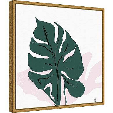 Amanti Art Pink Shadow (Monstera leaf) Framed Canvas Print