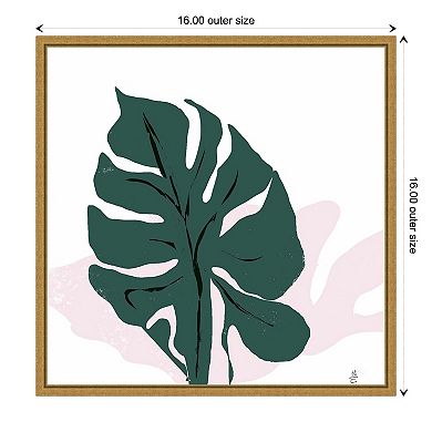 Amanti Art Pink Shadow (Monstera leaf) Framed Canvas Print