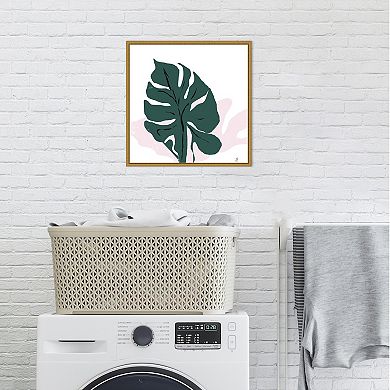 Amanti Art Pink Shadow (Monstera leaf) Framed Canvas Print