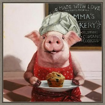 Amanti Art Pinkies Bakery Pig Framed Canvas Print