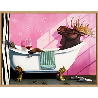 Amanti Art Retirement Moose in Bath Framed Canvas Print