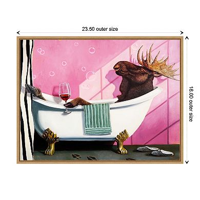 Amanti Art Retirement (Moose in Bath) Framed Canvas Print