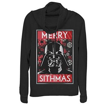 Juniors' Star Wars Darth Vader Merry Sithmas Christmas Cowlneck Graphic Lightweight Long Sleeve