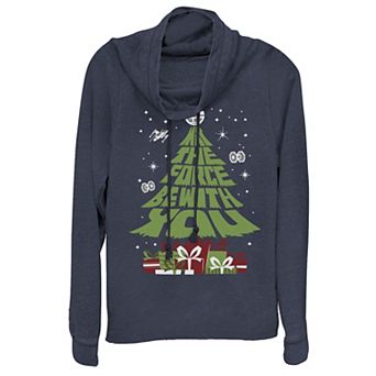 Juniors' Star Wars "May The Force Be With You" Christmas Tree Cowlneck Graphic Lightweight Long Sleeve