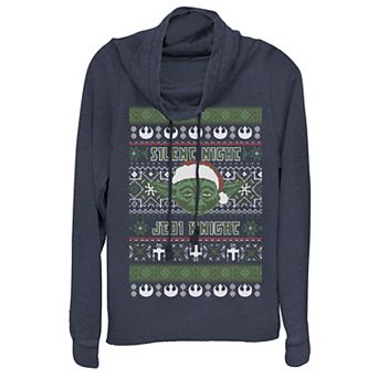 Juniors' Star Wars Yoda Christmas Silent Night Jedi Knight Cowlneck Graphic Lightweight Long Sleeve