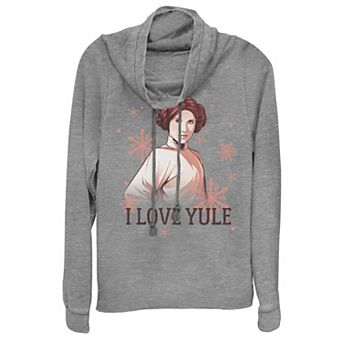 Juniors' Star Wars Princess Leia "I Love Yule" Christmas Cowlneck Graphic Lightweight Long Sleeve