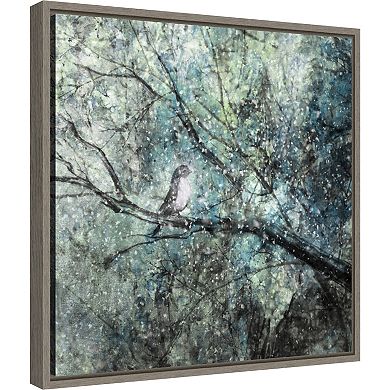 Amanti Art The Silence Of The Snow (Bird in Tree) Framed Canvas Print