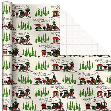 Hallmark 3-Pack Retro Santa, Black & White Plaid, Train & Trees Christmas Wrapping Paper