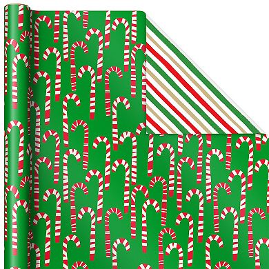 Hallmark 3-Pack Rustic Santa, Snowman, Candy Canes, Stripes & Snowflakes Reversible Christmas Wrapping Paper