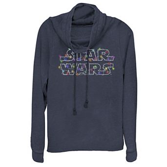 Juniors' Star Wars Christmas Light Logo Cowlneck Graphic Lightweight Long Sleeve