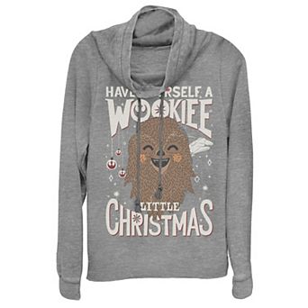 Juniors' Star Wars "Have Yourself A Wookiee Little Christmas" Sketched Cowlneck Graphic Lightweight Long Sleeve
