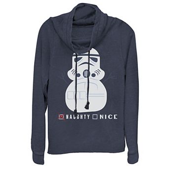 Juniors' Star Wars Stormtrooper Naughty Snowman Christmas Cowlneck Graphic Lightweight Long Sleeve