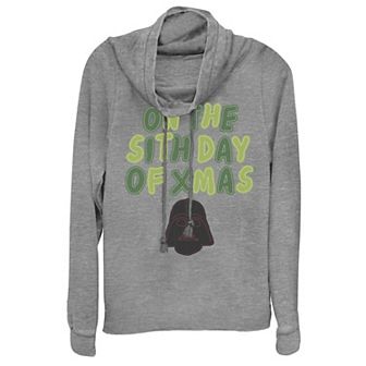 Juniors' Star Wars Darth Vader "On The Sith Day Of Christmas" Cowlneck Graphic Lightweight Long Sleeve