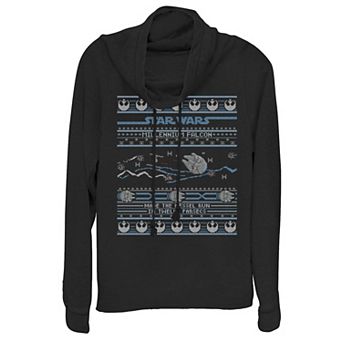 Juniors' Star Wars Falcon Kessel Run Christmas Cowlneck Graphic Lightweight Long Sleeve