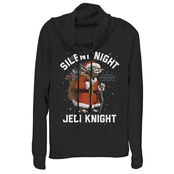 Juniors' Star Wars Silent Knight Yoda Holiday Cowlneck Graphic Lightweight Long Sleeve