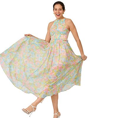 Women's J. Mendel Floral Pleated Bodice Halter Midi Dress