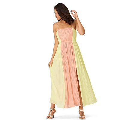 J Mendel Women's Pleated Color Block Midi Dress - Dust Pink and Lime Green