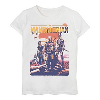 Girls 3-16 Star Wars The Mandalorian Group Shot Sunset Tee
