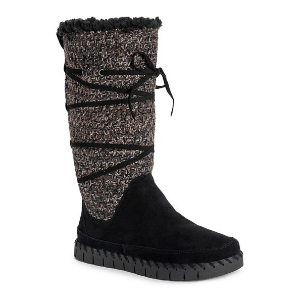MUK LUKS Women's Flexi New York Boots - Suede Fashion Boots With Memory Foam Insole, Water Resistant, Mid-Height Whip Stitch Design