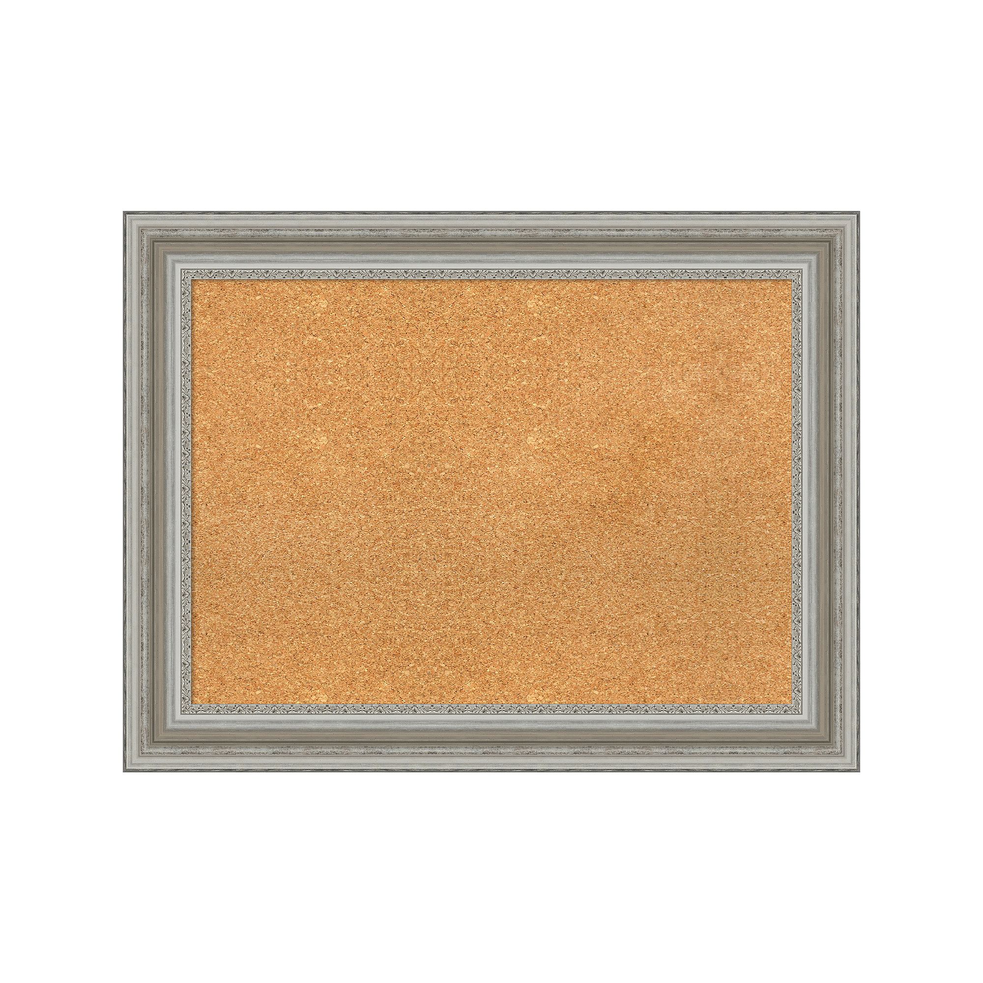 Amanti Art Parlor Silver Finish Framed Cork Board Wall Decor, Brown