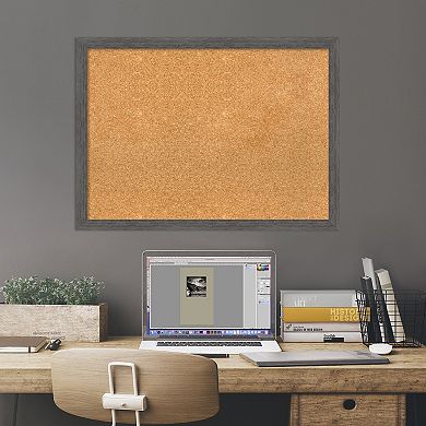 Amanti Art Pinstripe Plank Gray Thin Framed Cork Board Wall Decor