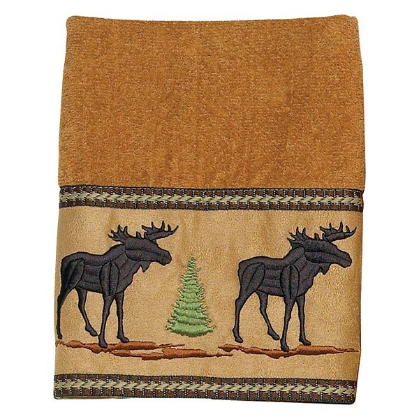 DEER IN PINE TREES SET OF 2 BATH HAND TOWELS EMBROIDERED BY LAURA 