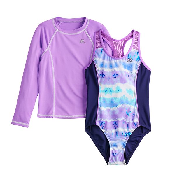 Girls 4 18 Zeroxposur Mesh One Piece Swimsuit Rashguard Set In Regular Plus