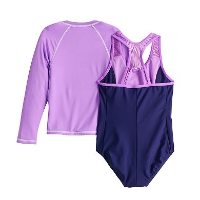 Girls 4-18 ZeroXposur Mesh One-Piece Swimsuit & Rashguard Set in Regular & Plus