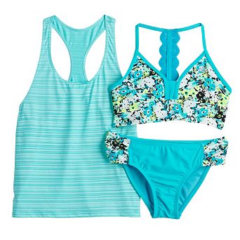 Girls 4-16 ZeroXposur Diamond Tankini Top, Bottons & Cover Up Swim Set