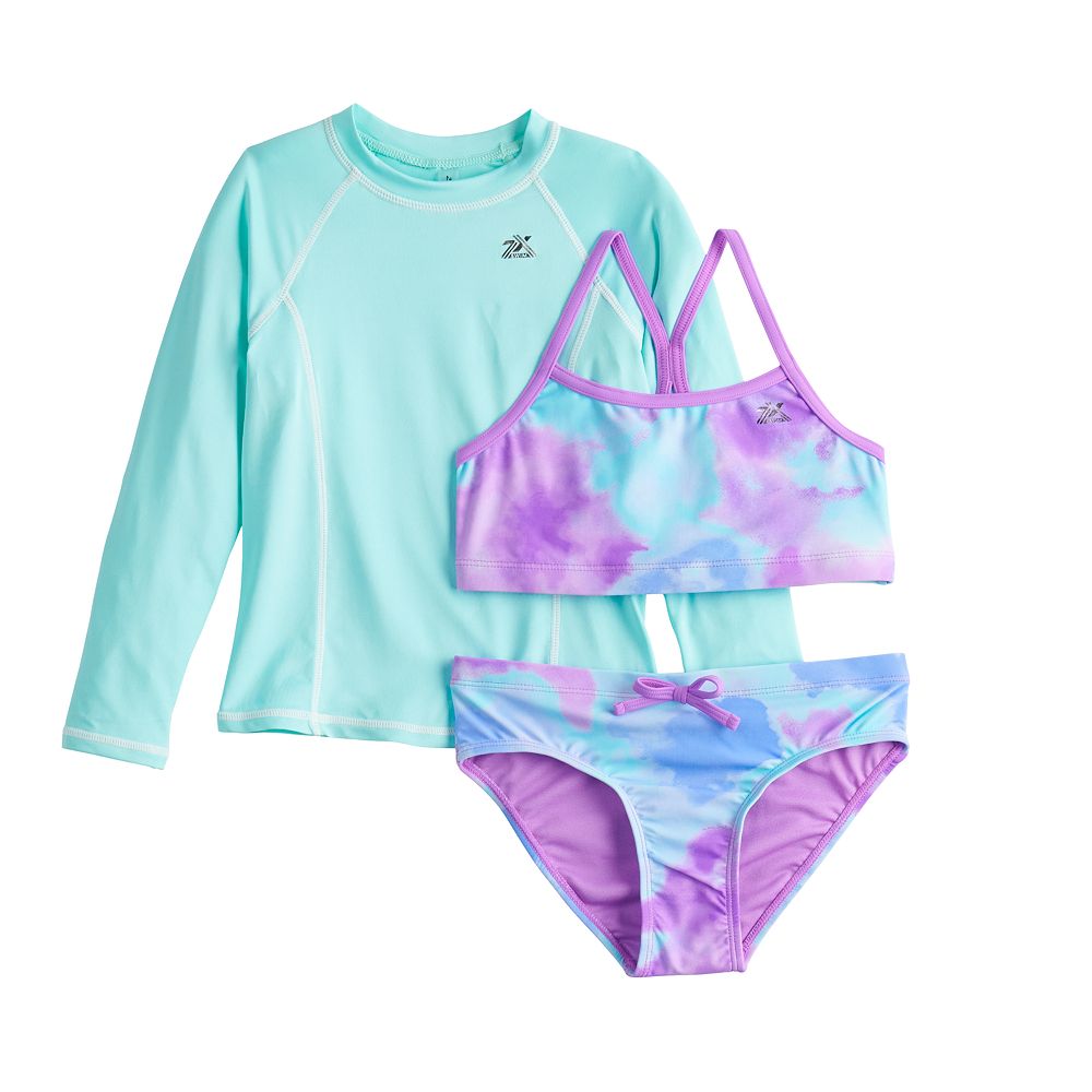 Girls 7-16 ZeroXposur Bikini Top, Bottoms & Long Sleeve Rashguard