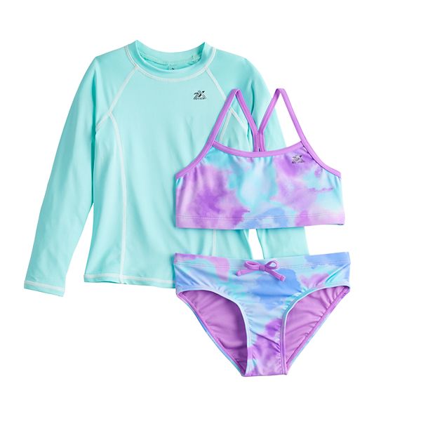 Girls 7-16 ZeroXposur Bikini Top, Bottoms & Long Sleeve Rashguard ...