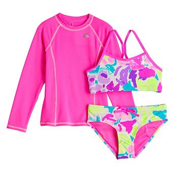 Girls 7-16 ZeroXposur Rashguard, Bikini Top & Bottoms Swimsuit Set