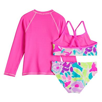 Girls 7-16 ZeroXposur Rashguard, Bikini Top & Bottoms Swimsuit Set