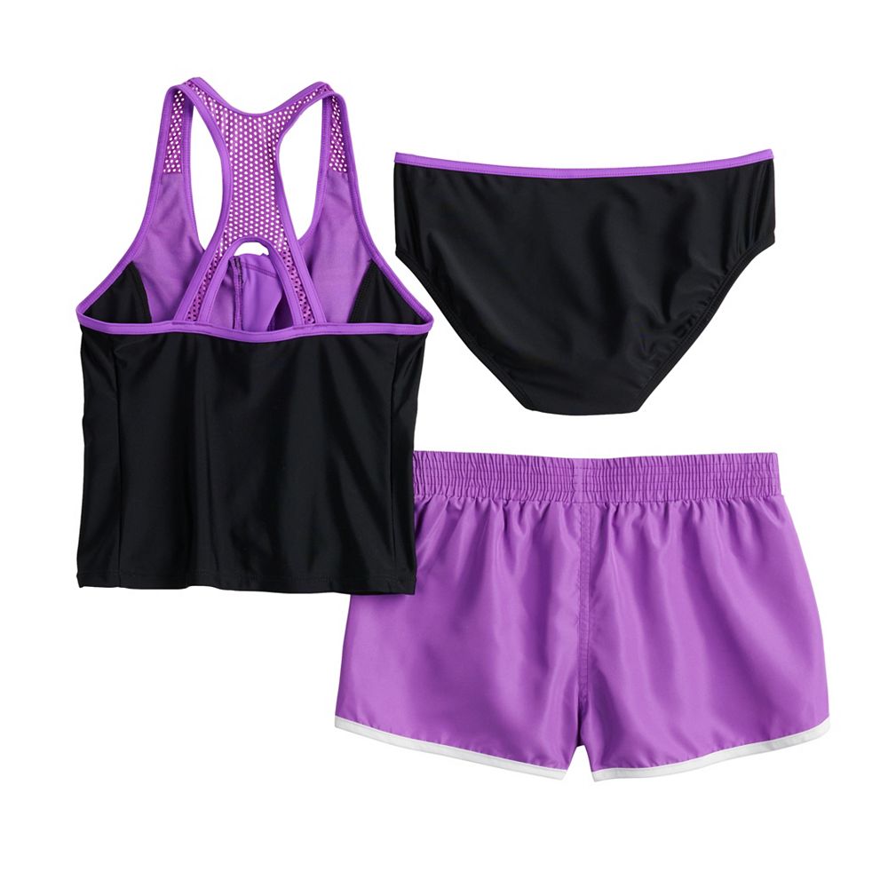 Girls 4-16 ZeroXposur Mesh Zip Tankini Top, Bottoms & Shorts Swim Set