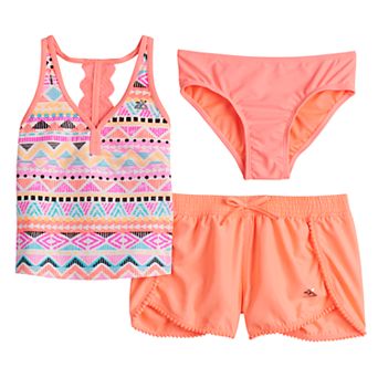 Girls 7-20 ZeroXposur Diamond-Print Tankini Top & Bottoms Swimsuit & Cover-Up Shorts Set