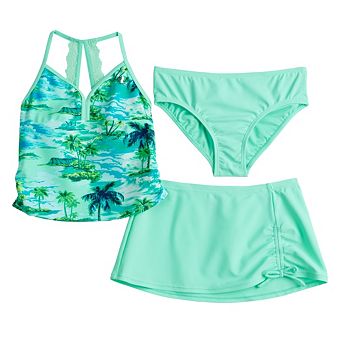 Girls 4-16 ZeroXposur Lace Trim Tankini Top, Bottoms & Skirt Swim Set