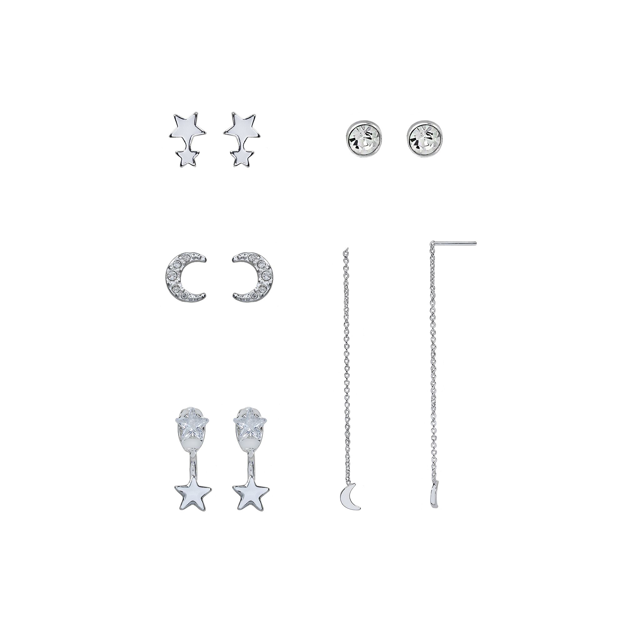 LC Lauren Conrad 5-pack Silver-Tone Celestial Earring Set, Womens, Clear