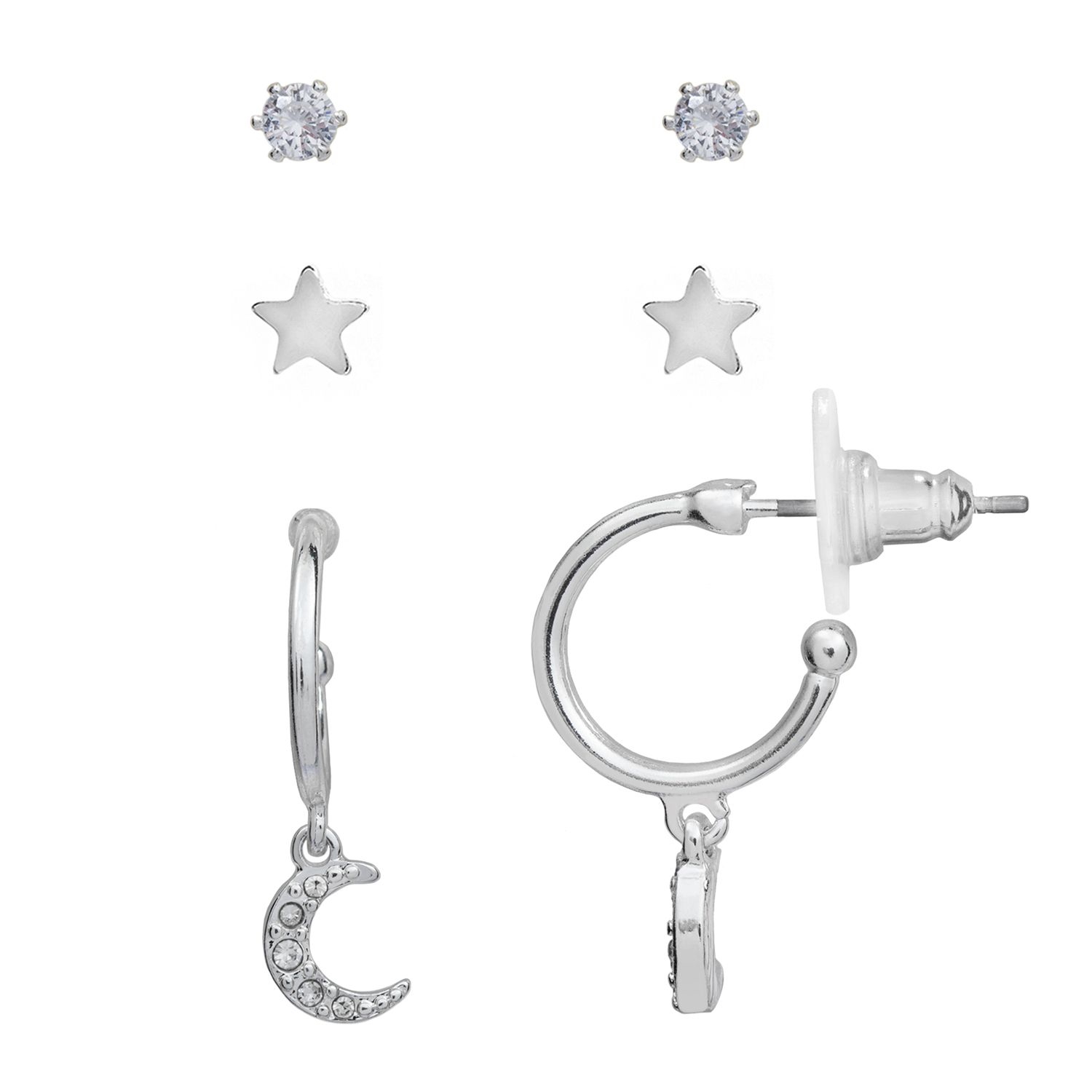 Image for LC Lauren Conrad Silver Tone Moon & Stars Stud & Hoop Earring Trio at Kohl's.