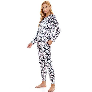 Women's Roudelain Long Sleeve Pajama Top & Banded Bottom Pajama Pants Sleep Set