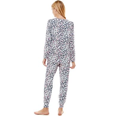 Women's Roudelain Long Sleeve Pajama Top & Banded Bottom Pajama Pants Sleep Set