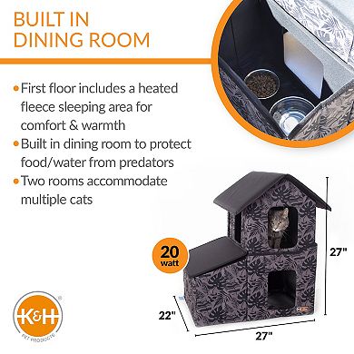K&H Outdoor Heated Two-Story Kitty House with Dining Room