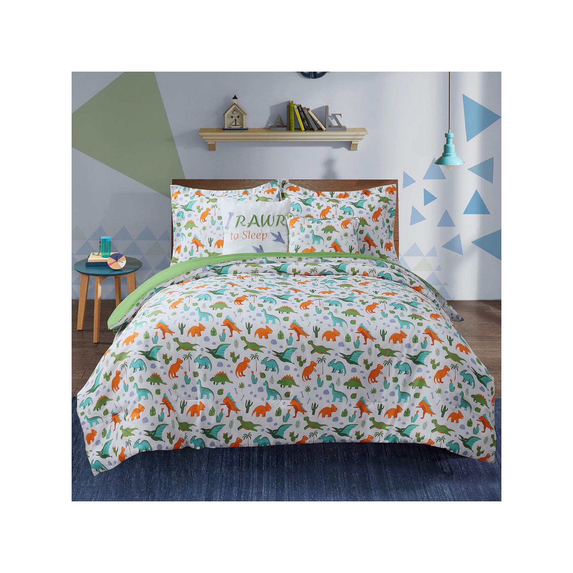 Dino Comforter Set with Shams, White