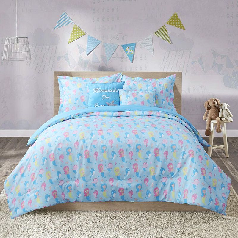 Mermaid Comforter Set with Shams, Blue, Twin