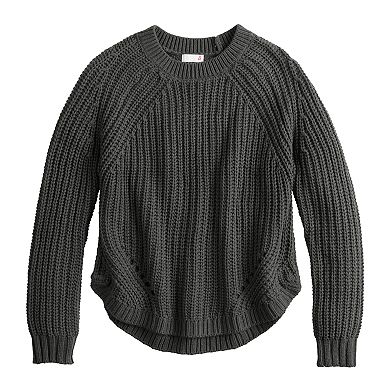 Juniors' SO® Crewneck Raglan Shirttail Hem Sweater