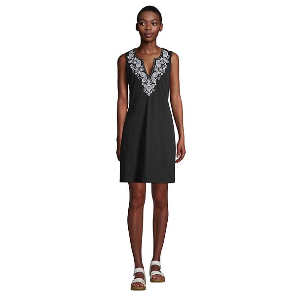 Women's Lands' End Embroidered Sleeveless Swim Coverup Dress