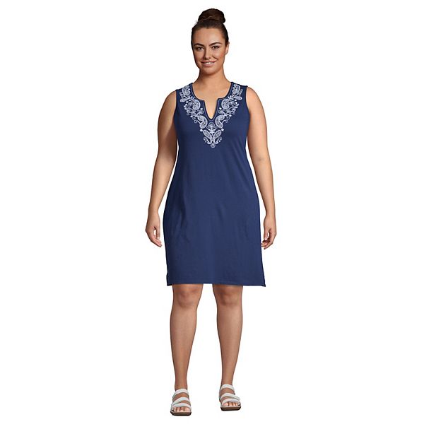 Plus Size Lands' End Embroidered Sleeveless Swim CoverUp Dress